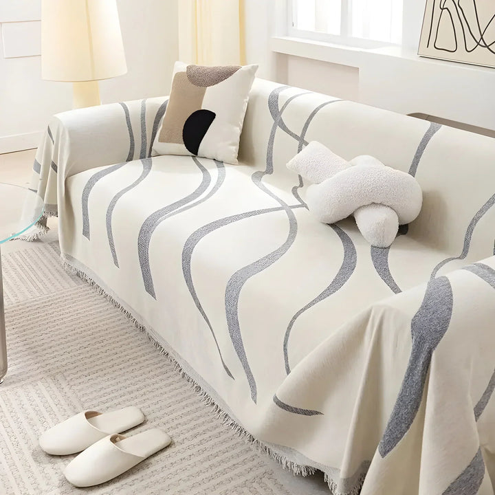 "Wendbarer Sofabezug, modern, beidseitig mit stilvollen Mustern, grau und khaki, Schutz vor Flecken, langlebig, pflegeleicht.