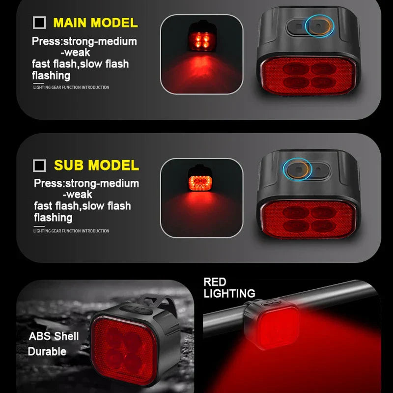 "Wiederaufladbare Fahrradlichter: Helles LED-Frontlicht und rotes Rücklicht mit 8/12 Modi, kompakt und wasserdicht."