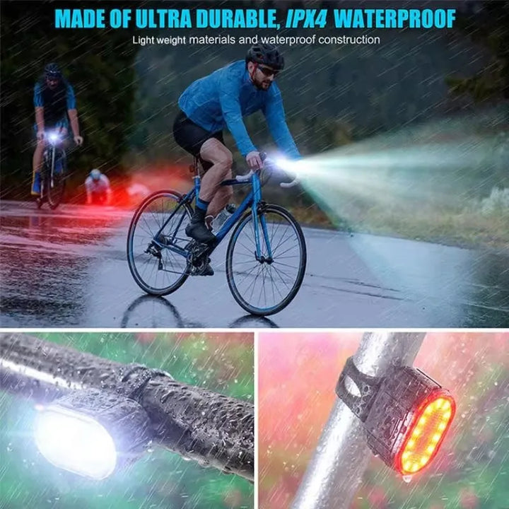 "Wiederaufladbare superhelle Fahrradlichter, IPX4 wasserfest, kompakt designte LEDs für Tag- und Nachtfahrten per USB."