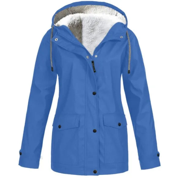 "Wind- und wasserdichte Damen-Outdoor-Jacke mit Kapuze, Fleece-Futter, in Armee Grün, für Camping & Hiking geeignet"