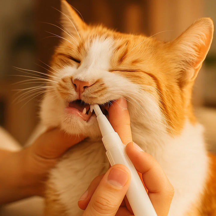 "Zahnpflege Stift für Katzen, hilft gegen Zahnstein, liefert frischen Atem, mit natürlichen Inhaltsstoffen, weiß-grün"