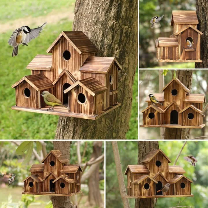 6-Loch Vogelhaus Holz - Handgefertigt