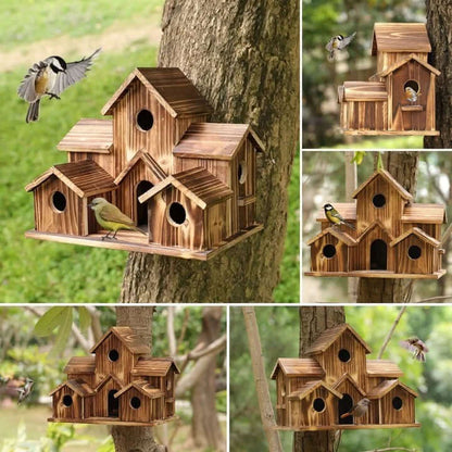 6-Loch Vogelhaus Holz - Handgefertigt