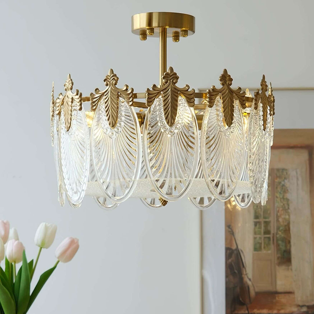 Lustre rond en verre avec motif décoratif