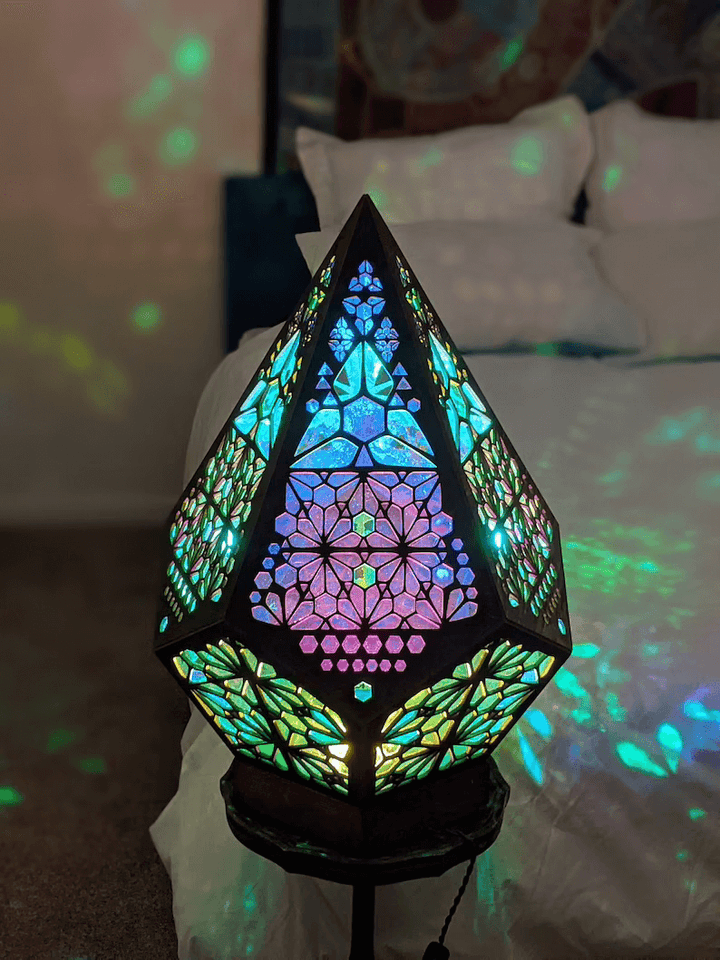 LED Tischlampe Glas-in-Block Design Sternhimmel