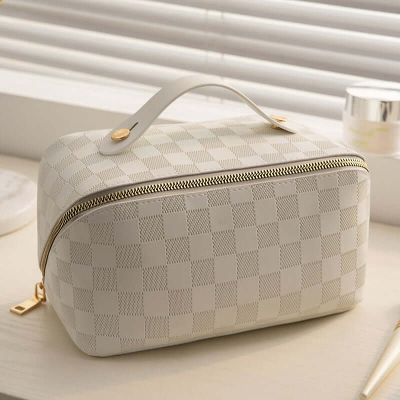 Trousse de maquillage spacieuse en cuir PU