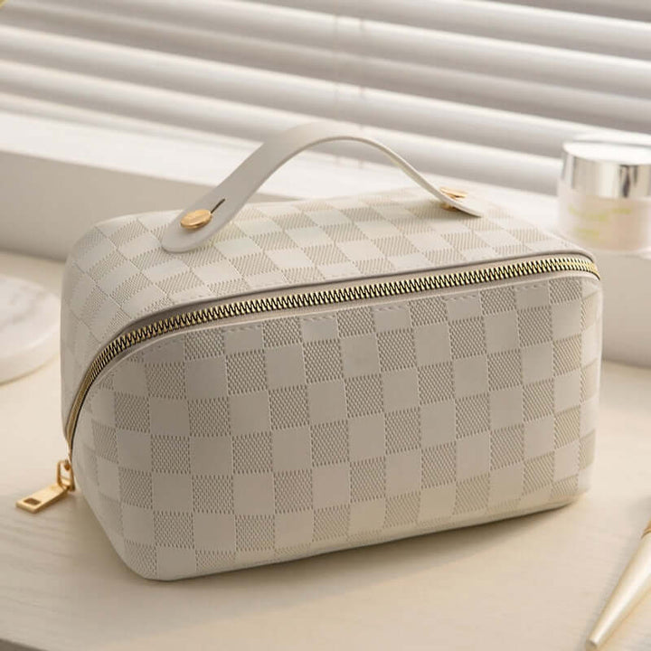 Trousse de maquillage spacieuse en cuir PU