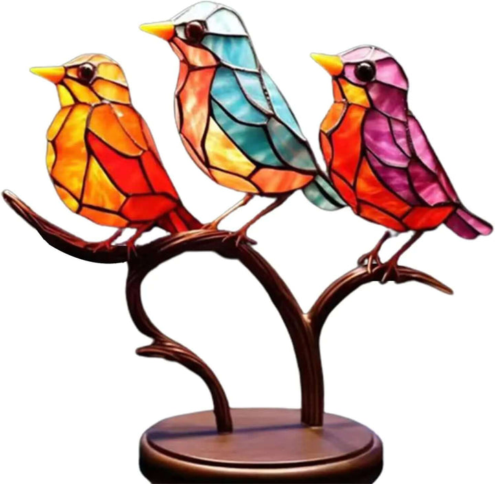 Dekorative Vogel-Skulptur - Bunte Vögel auf Zweig