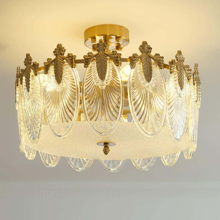Lustre rond en verre avec motif décoratif