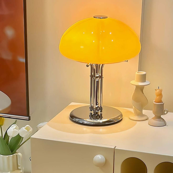 Pilz Design Tischlampe Glas Bernstein