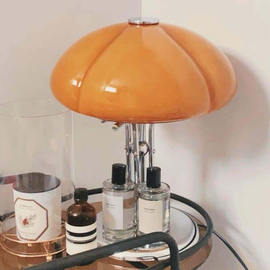 Pilz Design Tischlampe Glas Bernstein