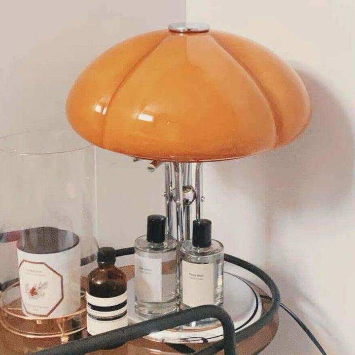 Pilz Design Tischlampe Glas Bernstein