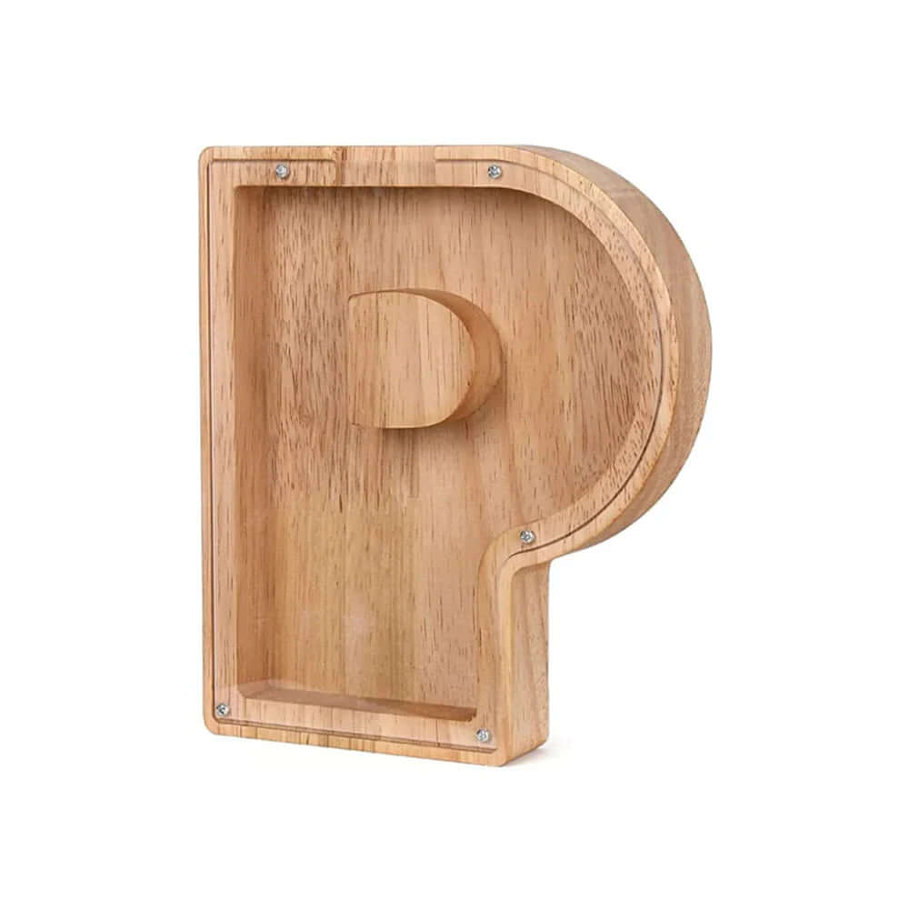 Tirelire en bois avec fenêtre de visualisation - motif alphabet