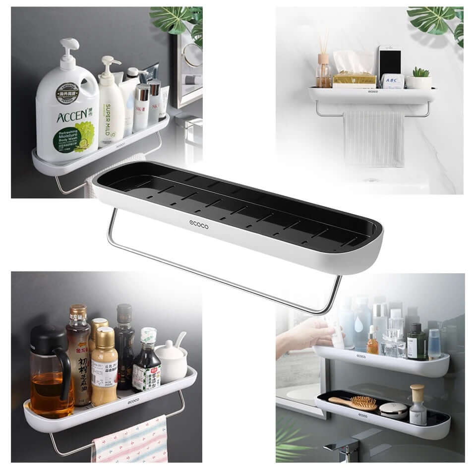 Organisateur de salle de bain - Étagère murale avec porte-serviettes