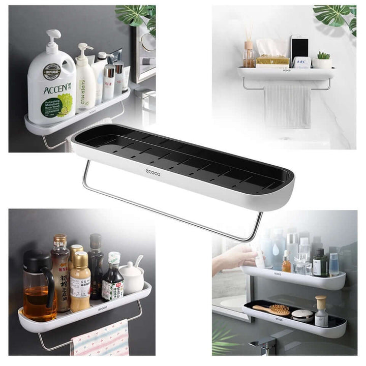 Organisateur de salle de bain - Étagère murale avec porte-serviettes