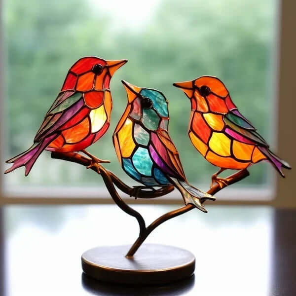 Buntglas Vogel Skulpturen Deko Set - 3er Set