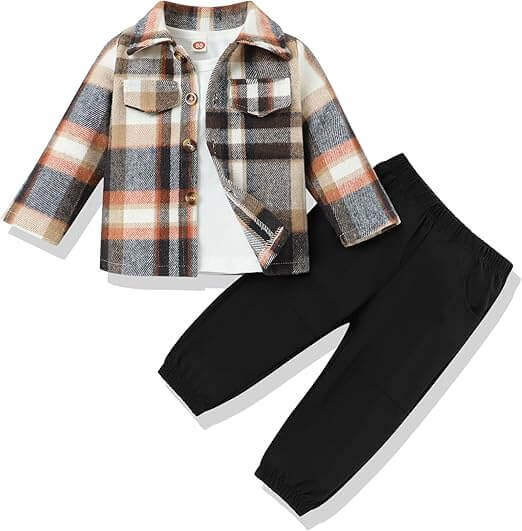 Ensemble 3 pièces pour tout-petit : chemise en flanelle, chemise et pantalon
