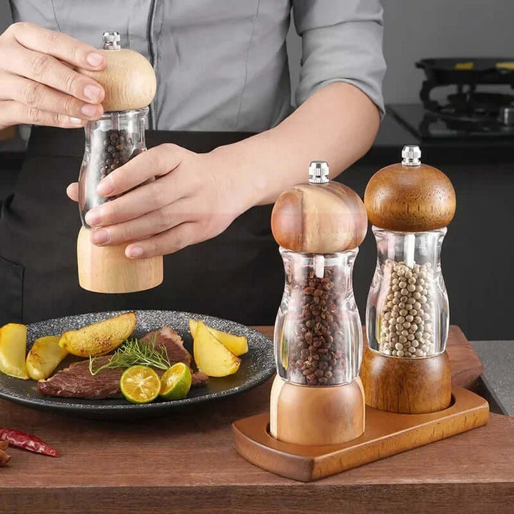 Manuelles Salz- und Pfeffermühlen-Set aus Holz