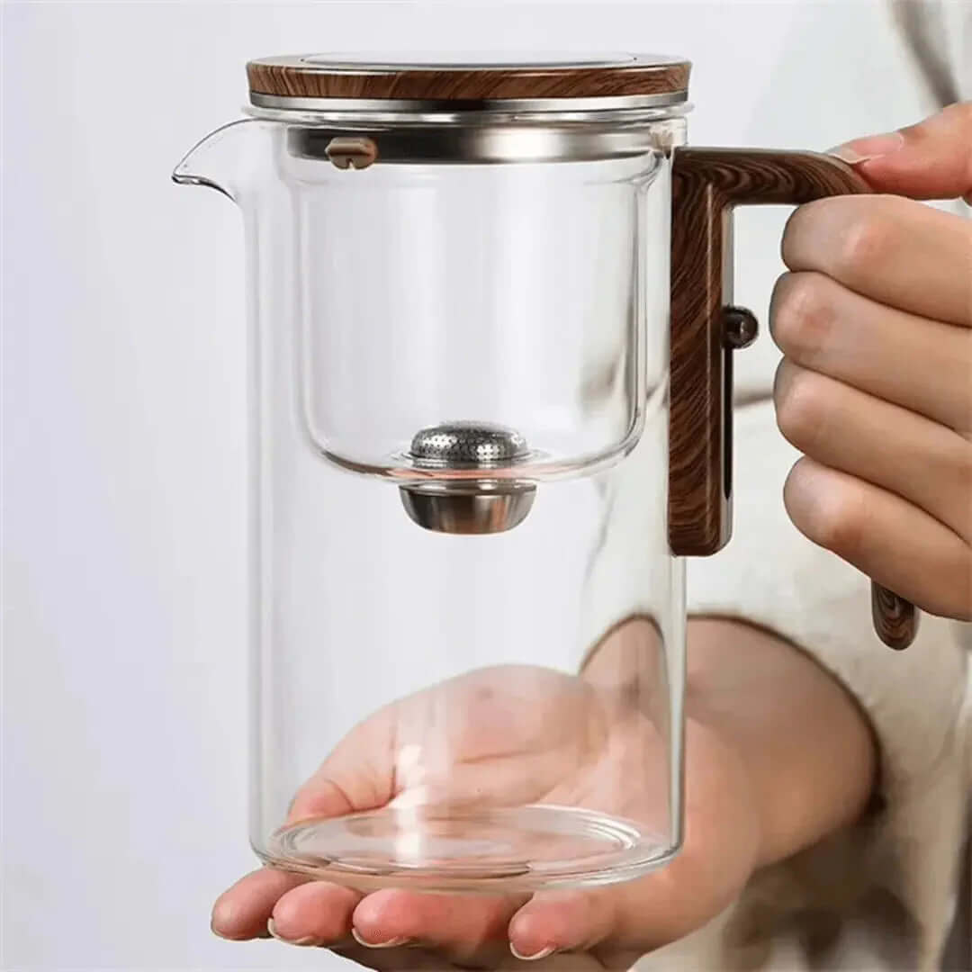Glas-Teekanne mit Holzgriff - Eleganter Teegenuss