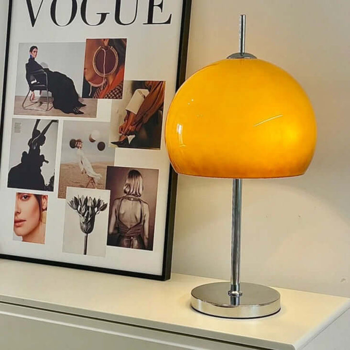 Pilz Design Tischlampe Glas Bernstein
