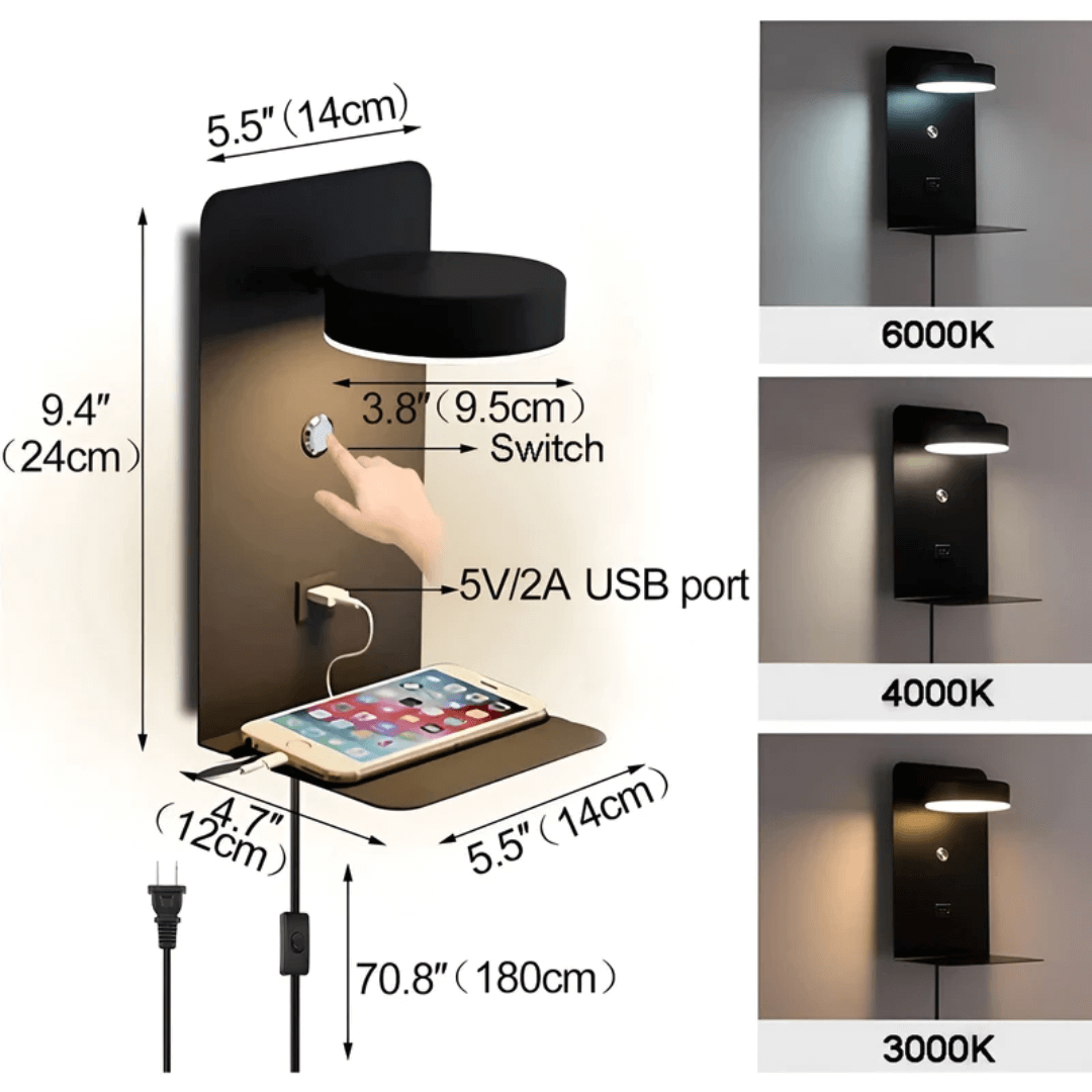 LED Wandlampe mit USB Ladeanschluss