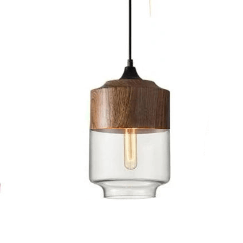 Élégante suspension en verre et bois