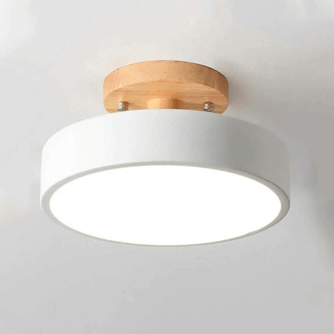 Moderne Runde LED Deckenleuchte Holz Acryl