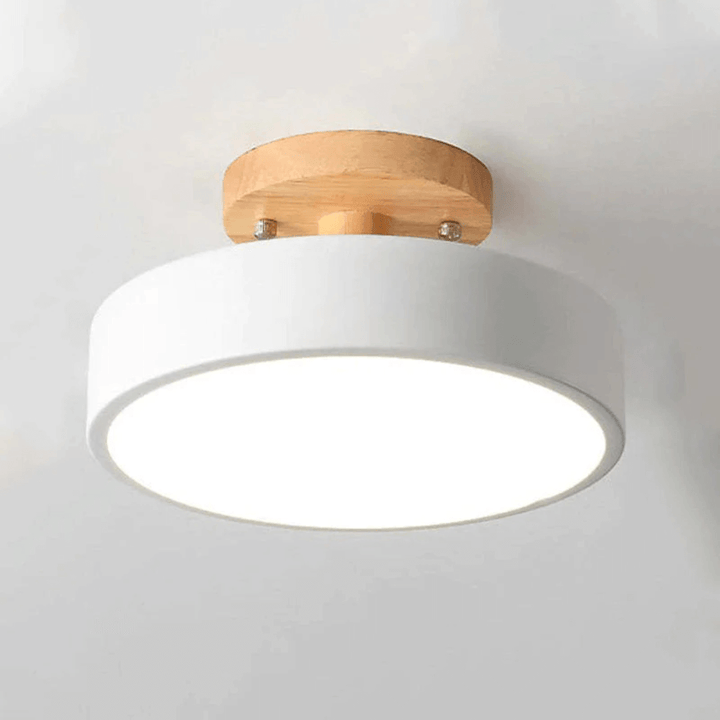 Moderne Runde LED Deckenleuchte Holz Acryl