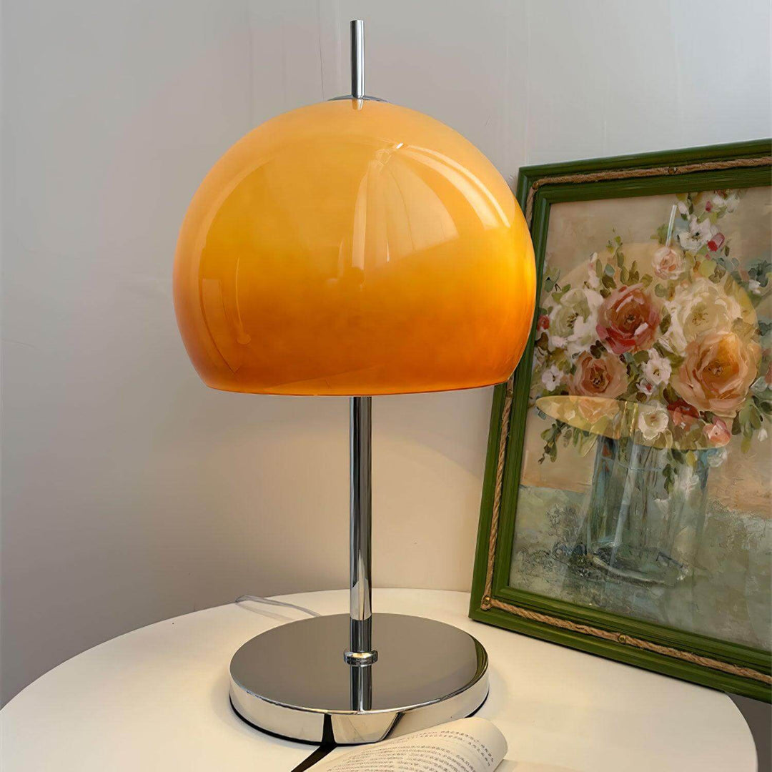 Pilz Design Tischlampe Glas Bernstein