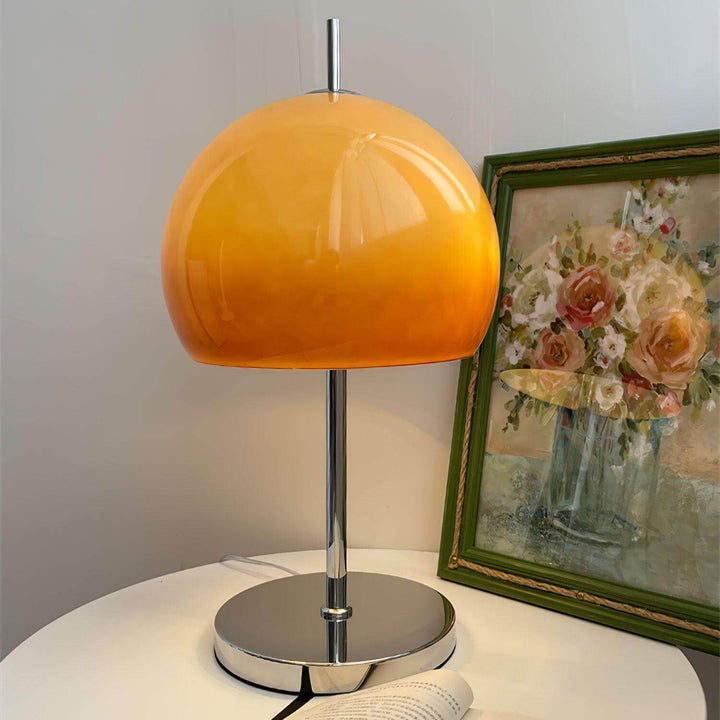 Pilz Design Tischlampe Glas Bernstein