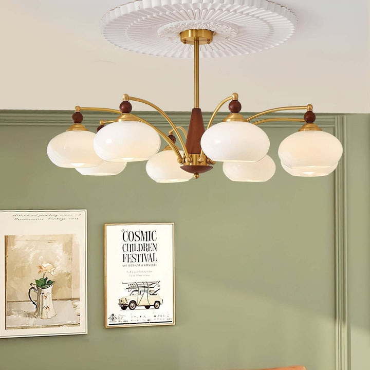 Lustre rétro en bois et laiton