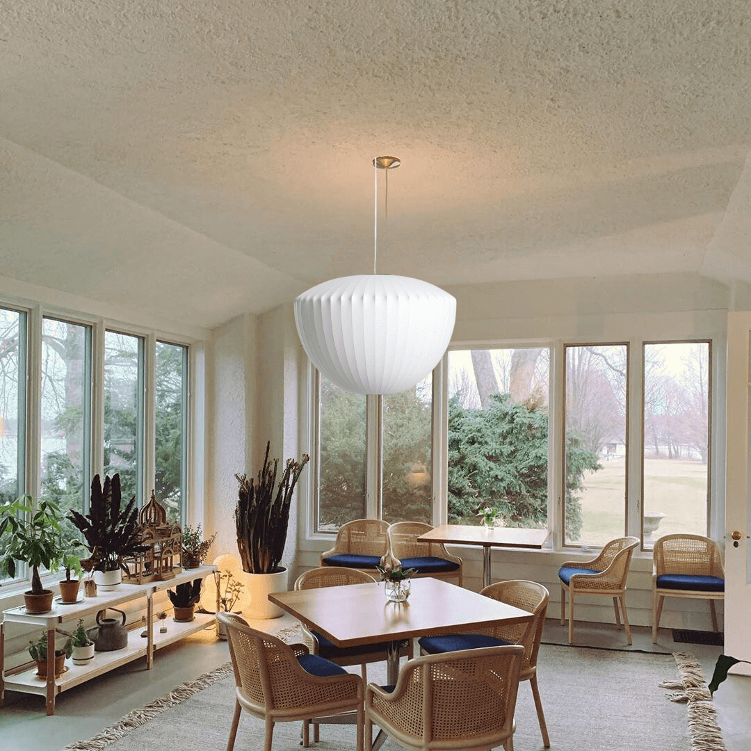 Moderne Hängelampe, Seide & Stahl