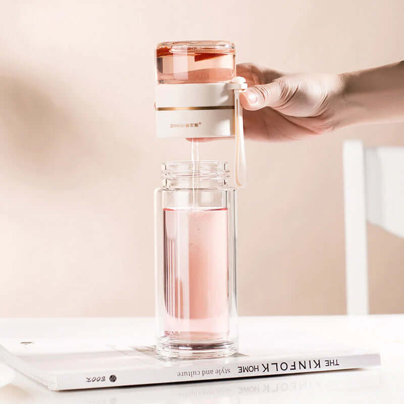 Bouteille à thé en verre à double paroi avec passoire en acier inoxydable
