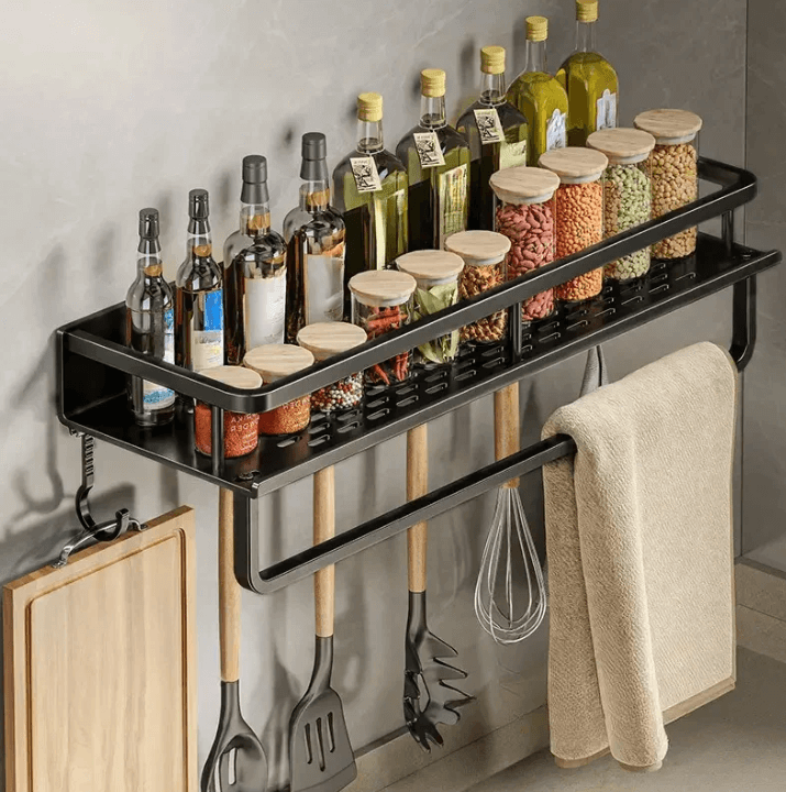 Étagère de cuisine noire - étagère murale moderne