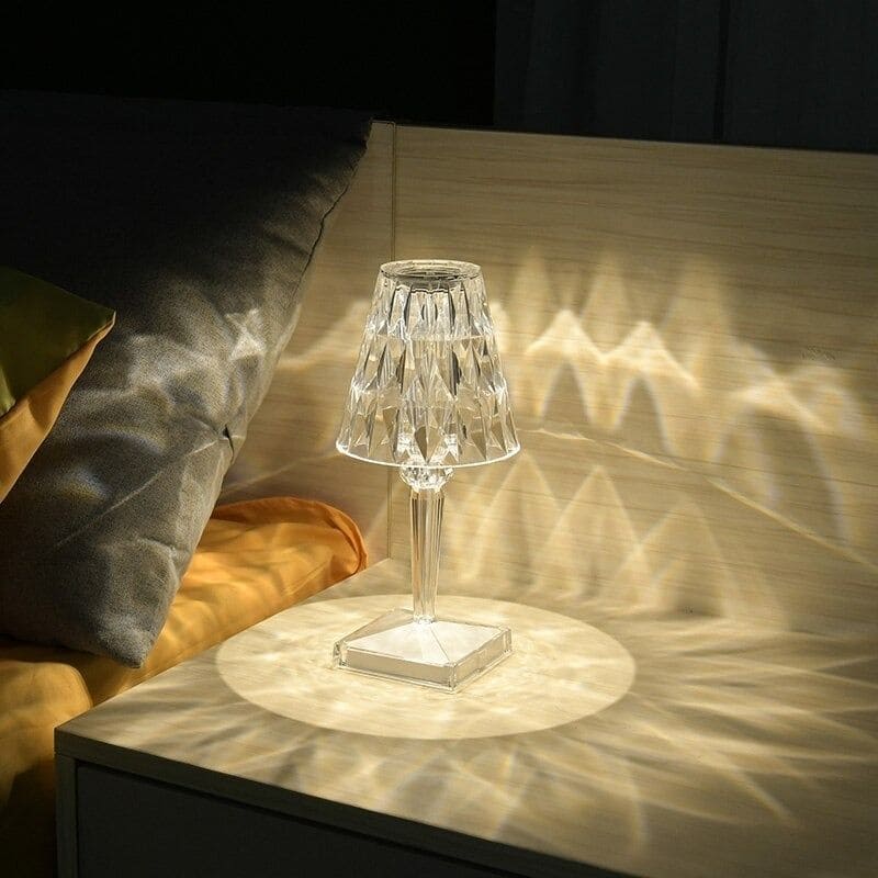 Lampe de table en cristal, dimmable, à piles
