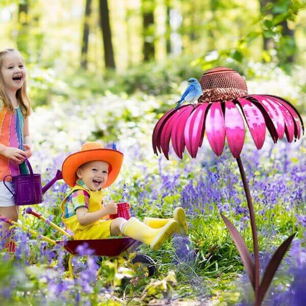 Décoration de jardin suspendue en métal en forme de fleur pour nichoir