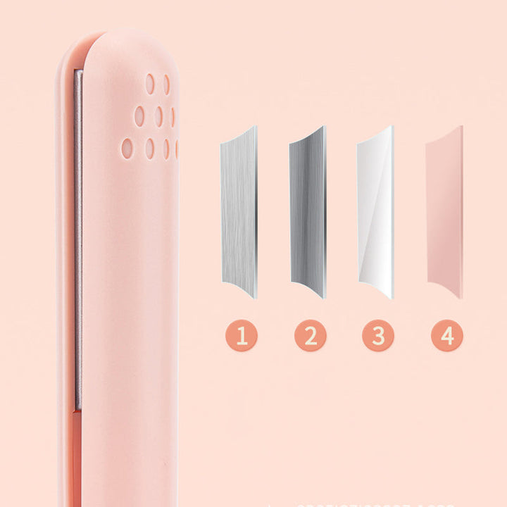 "2-in-1 Haarstyler: Glätteisen & Lockenstab im Einsatz, ergonomisches Design, flexible Frisurenoptionen."