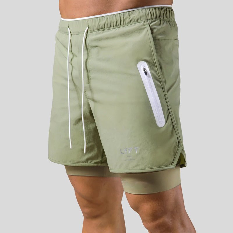 "2-in-1 Herren-Trainingsshorts, sportlich, komfortabel, innenliegende Kompressionshose, mit Taschen, schwarz"