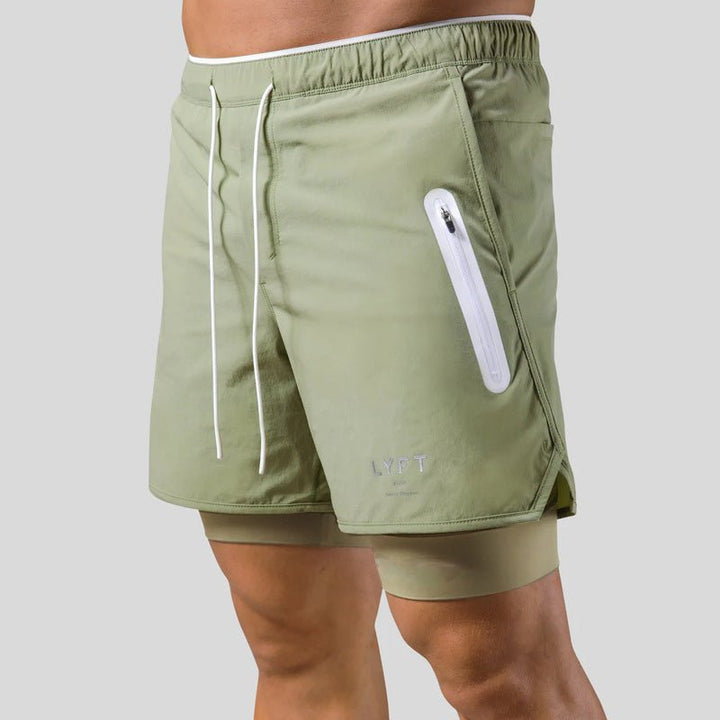 "2-in-1 Herren-Trainingsshorts, sportlich, komfortabel, innenliegende Kompressionshose, mit Taschen, schwarz"