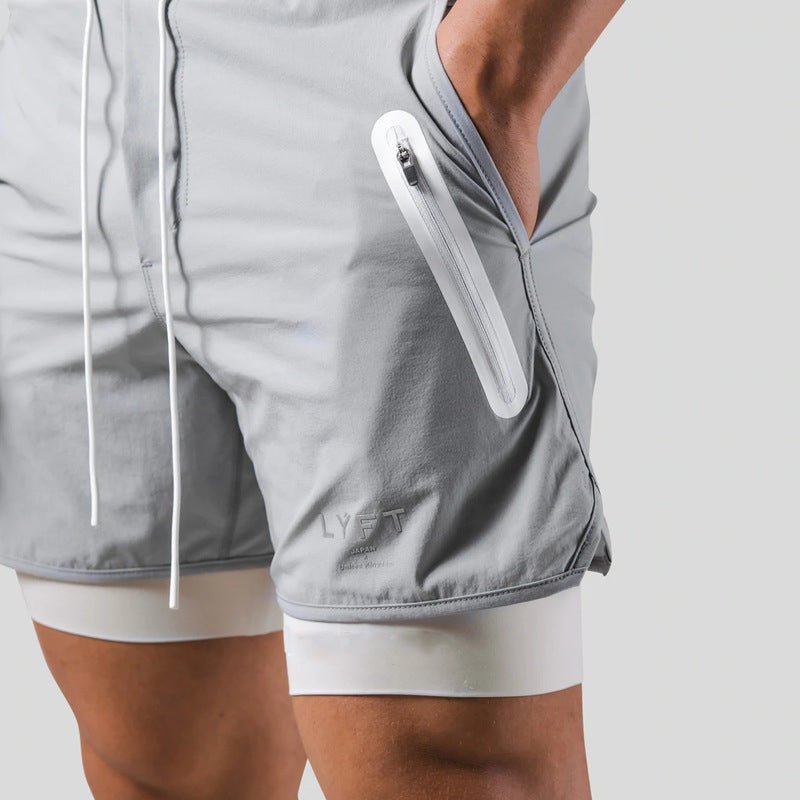 "2-in-1 Herren-Trainingsshorts, sportlich, komfortabel, innenliegende Kompressionshose, mit Taschen, schwarz"