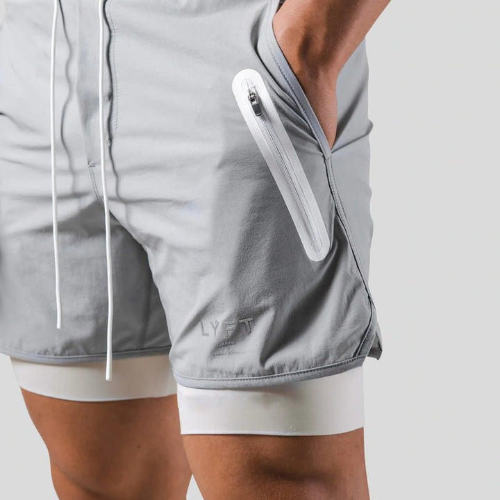 "2-in-1 Herren-Trainingsshorts, sportlich, komfortabel, innenliegende Kompressionshose, mit Taschen, schwarz"