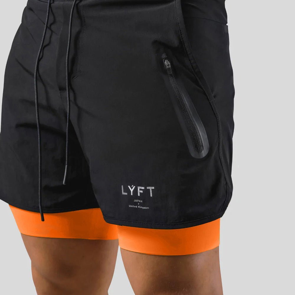 "2-in-1 Herren-Trainingsshorts, sportlich, komfortabel, innenliegende Kompressionshose, mit Taschen, schwarz"