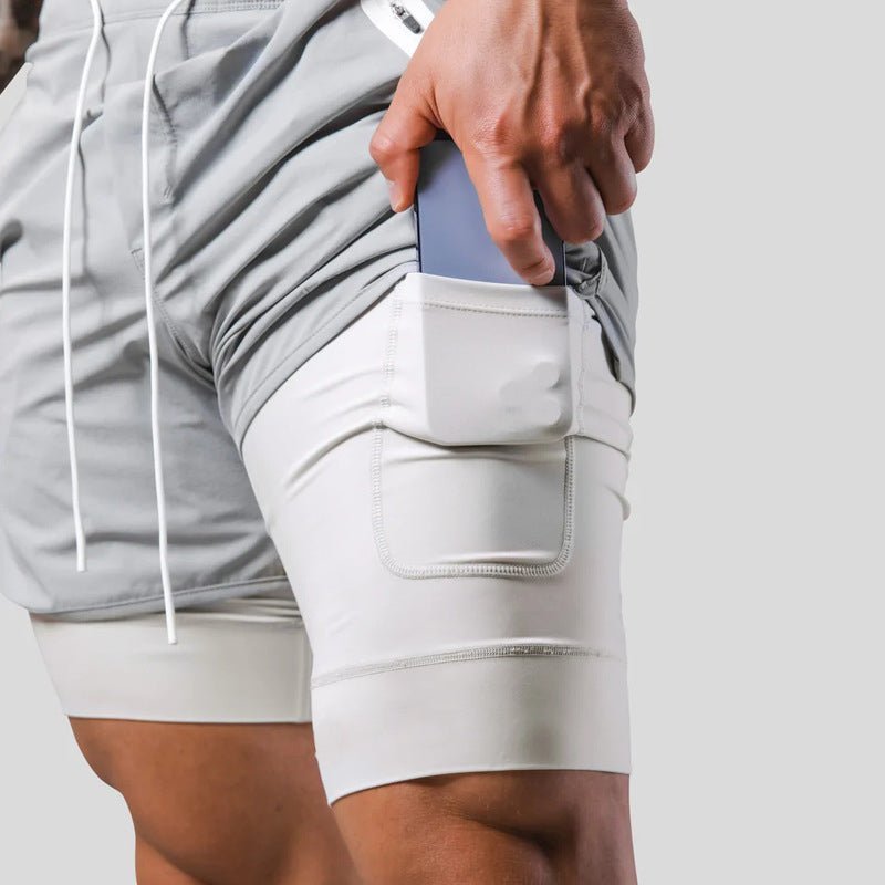"2-in-1 Herren-Trainingsshorts, sportlich, komfortabel, innenliegende Kompressionshose, mit Taschen, schwarz"