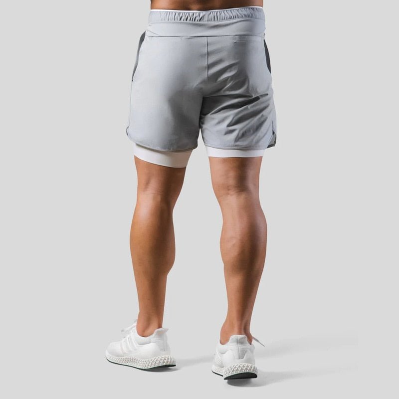 "2-in-1 Herren-Trainingsshorts, sportlich, komfortabel, innenliegende Kompressionshose, mit Taschen, schwarz"