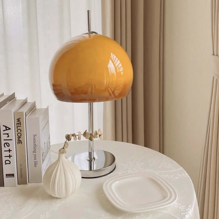 Pilz Design Tischlampe Glas Bernstein