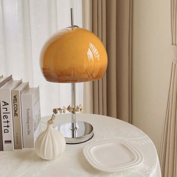 Pilz Design Tischlampe Glas Bernstein
