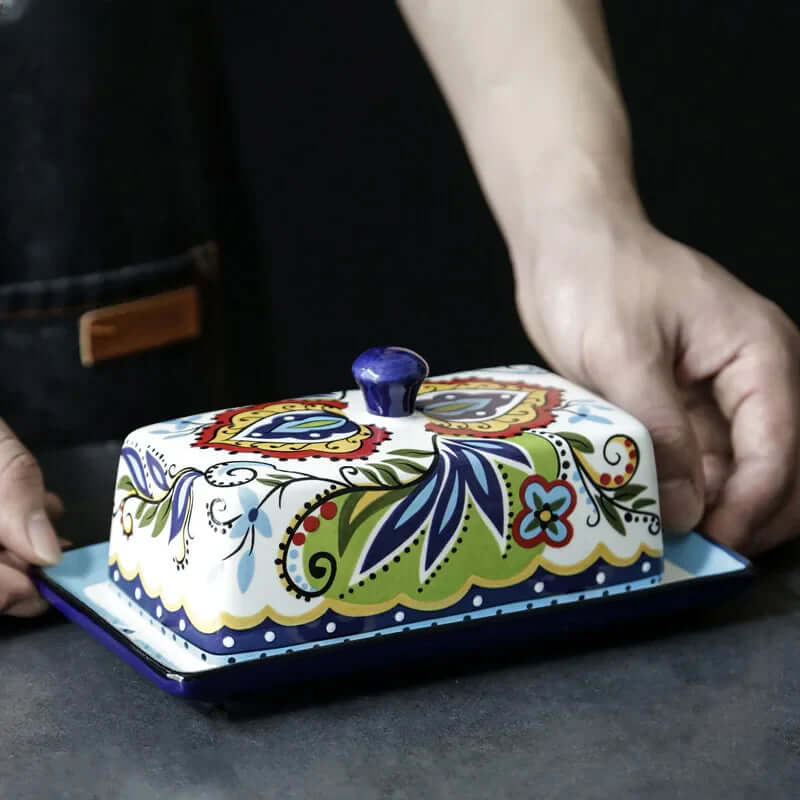 Toskanische Handbemalte Butterdose - Keramik