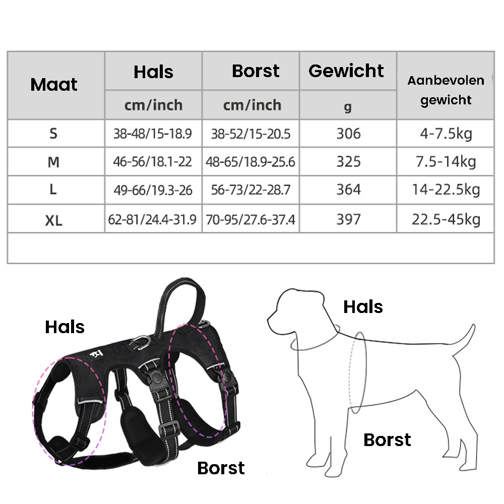 Harnais réfléchissant pour chien, anti-traction et confort