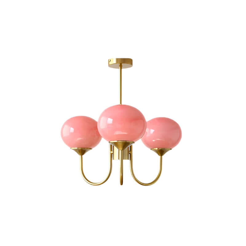 Moderner Kronleuchter mit Rosa Glasschirmen
