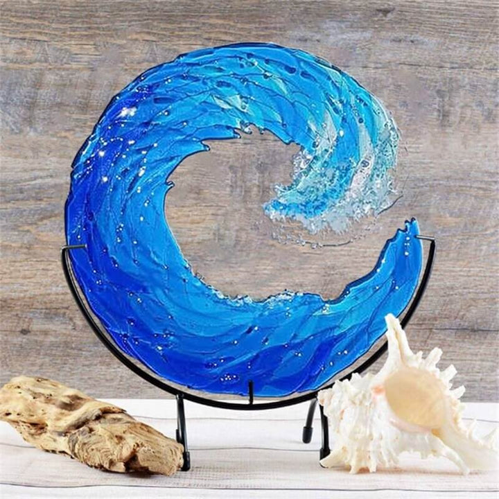 Sculpture en verre représentant une vague océanique décorative